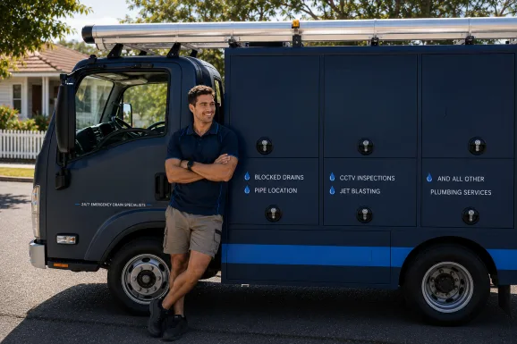 Our plumber with the service van on a Carramar job