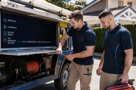 Plumbers clearing a blocked drain in Carramar