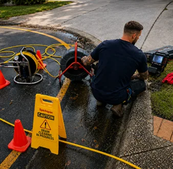 Burst drain pipe being repaired in Carramar
